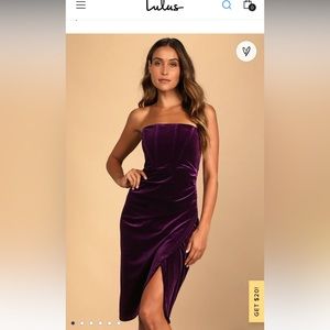 Glamorous Celebrations Dark Purple Velvet Strapless Tulip Dress